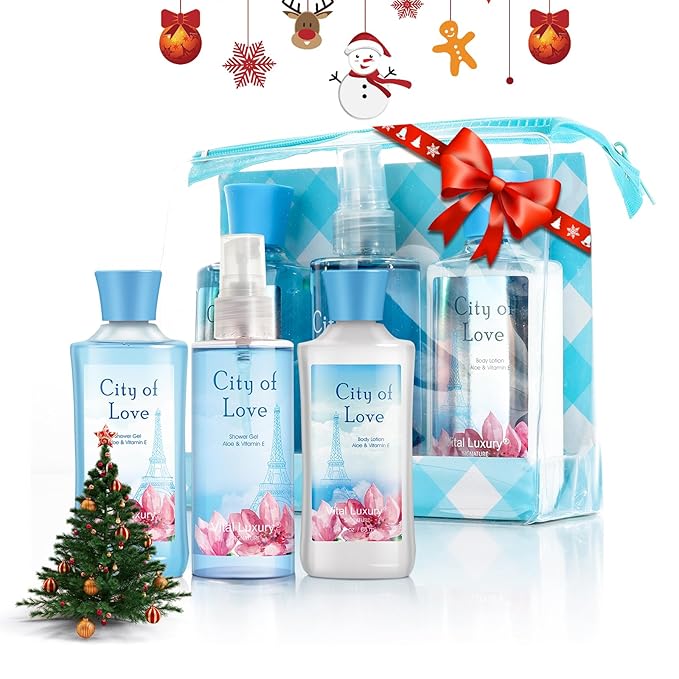 Bath & Body Care Travel Set - Home Spa Set with Body Lotion, Shower Gel and Fragrance Mist, Personal Body Care Travel Set (City of Love) - Bloomnest