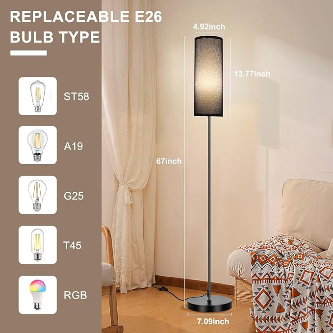 FRIDEKO HOME Floor Lamp, Color Changing Ambient Lighting for Living Room Bedroom, Standing Lamp with App & Remote Control, Tall Corner Lamp for Christmas Home Decor, 9W 800LM, Foot Switch, Black Shade - Bloomnest
