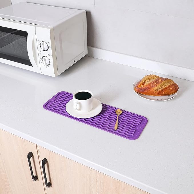 Silicone Dish Drying Mat for Multiple Usage,Easy clean,Eco-friendly,Heat-resistant Silicone Mat for Kitchen Counter,Sink,Bar,Bottle,or Cup Purple M 17 inches x 6 inches - Bloomnest