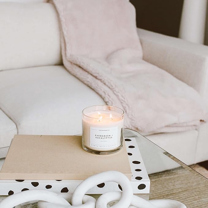 Calyan Wax Co. Evergreen & Eucalyptus 3 Wick Scented Candle - 43 Hour Burn - Luxury 3 Wick Soy Candles - Non Toxic Soy Wax Candles - Long Lasting Large Glass Jar Candle for Home - 14.9oz - Bloomnest