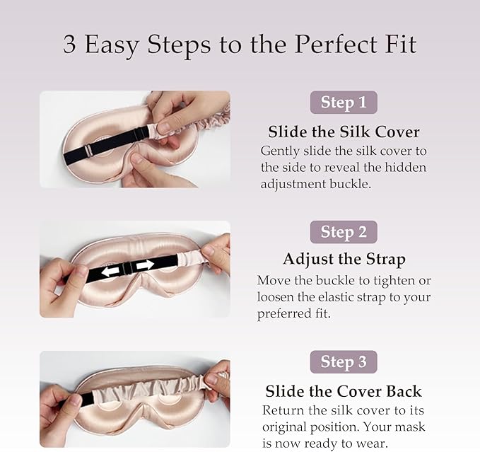 100% Mulberry Silk Sleep Mask for Unisex, 22 Momme 3D Silk Contoured Eye Mask, Breathable Light Blocking Blindfold with Adjustable Strap, Blackout Eye Cover for Travel, Dusty Purple - Bloomnest