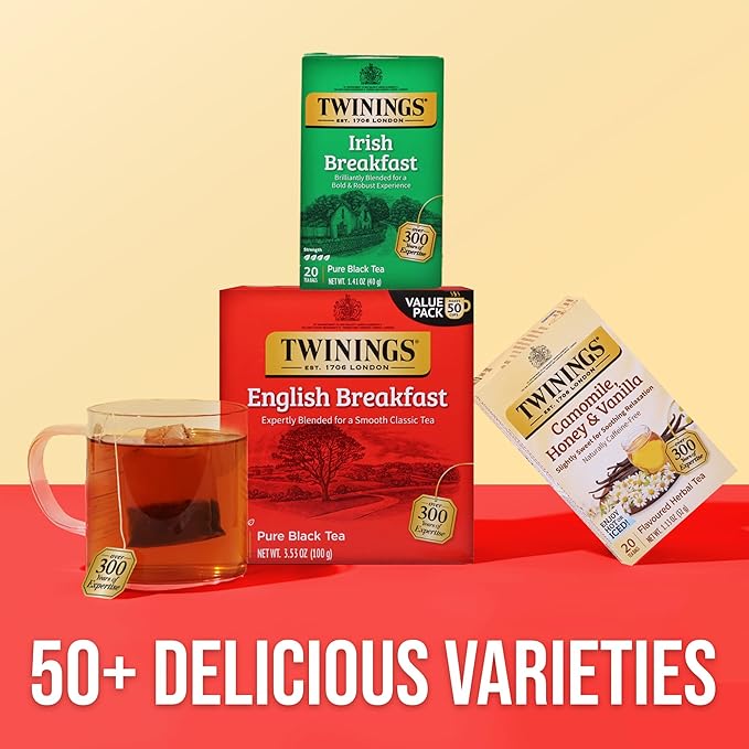 Twinings Irish Breakfast Black Tea Individually Wrapped Bags, 20 Count (Pack of 6), Flavourful, Robust Black Tea, Caffeinated, Enjoy Hot or Iced, 120 Teabags - Bloomnest
