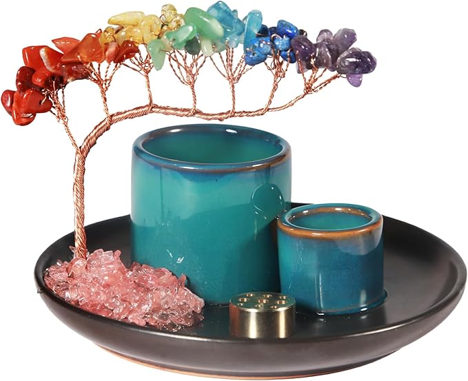 Multifunction Incense and Candle Holde, Crystal Tree Palo Santo Burning Sage Burner, Smudge Bowl Ash Catcher, Coffee Table Centerpiece Decor for Living Room, Women Gifts for Christmas - Bloomnest