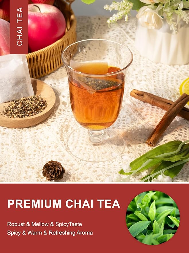 TeeLux Chai Black Tea, Black Tea with Cinnamon, Ginger, Clove & Star Anise, Mellow & Spicy Flavor, Natural, 100 Count - Bloomnest