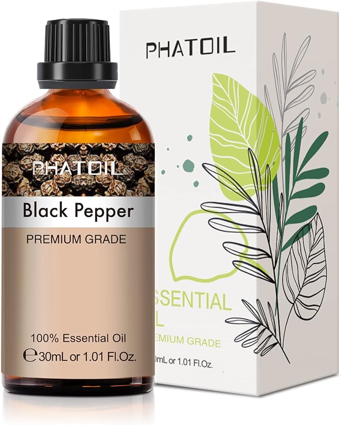 Black Pepper Essential Oil, 1.01Fl.Oz (30ML) PHATOIL Pure Essential Oil Singles for Aromatherapy Diffusers, Humidifiers, Great for DIY Candle and Soap Making, Gift for Friend PHATOIL