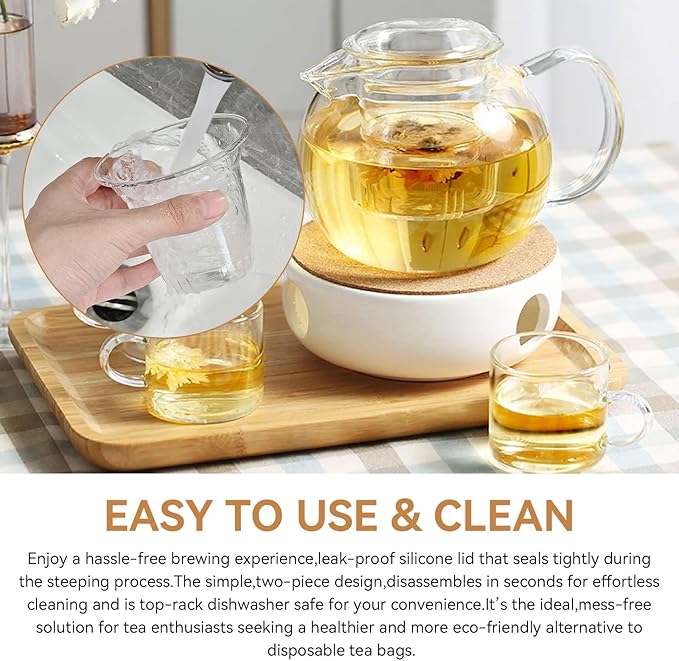 Universal Glass Tea Cup Infuser With Dual-Purpose Lid/Coaster for Teabloom,Glass Filter for Loose Leaf Tea Steeper Basket,Leak Proof Lid,Heat Resistant Cup With Filter - Bloomnest