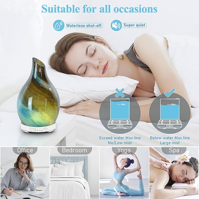 Essential Oil Diffuser 120ML Glass Aromatherapy Diffuser with 4 Timer Settings & 7 Color Changing Lights, Auto Shut-Off, Ultra Quiet Oil Diffuser for Home, Office, Yoga, Spa and Sleeping - Bloomnest