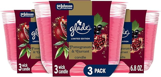 Glade 3-Wick Scented Candle Jar, Pomegranate & Currant, Air Freshener Infused with Essential Oils, 6.8 Oz, 3 Count - Bloomnest