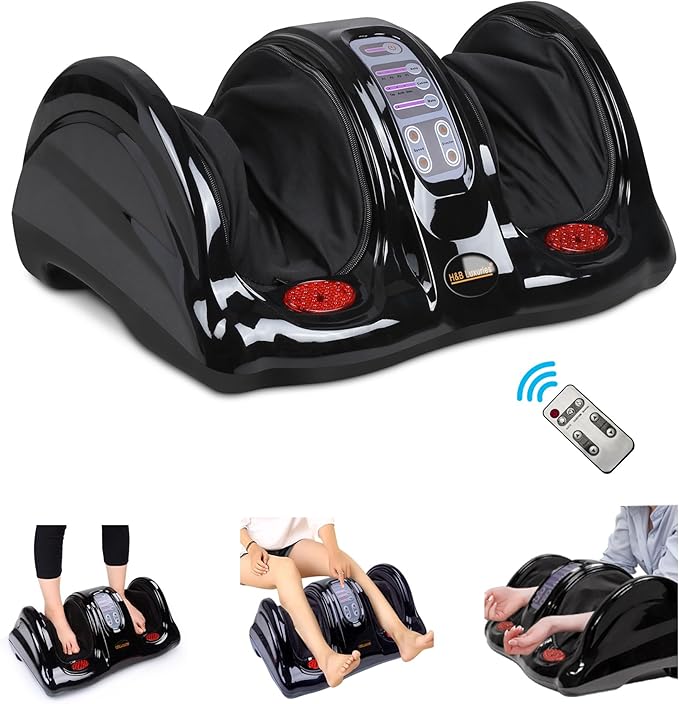 H&B Luxuries Shiatsu Foot Massager Machine with Remote Controller, Kneading and Rolling Home Massagers for Feet, Ankle, Calf, Leg, Ideal for Men, Women, Father, Mom Parents and The Elderly, Black