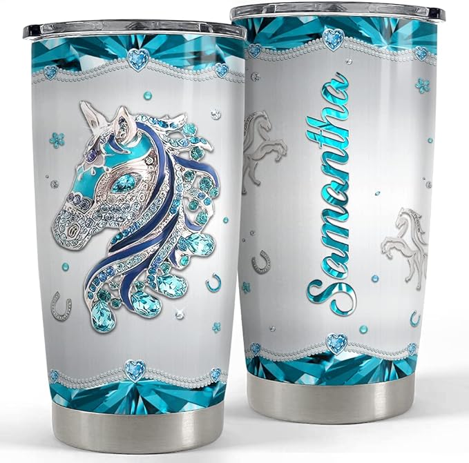 SANDJEST Personalized Horse Tumbler Jewelry Drawing Style 20oz 30oz Tumblers with Lid Gift for Women Girl Daughter Sister Animal Lovers Christmas Birthday - Bloomnest