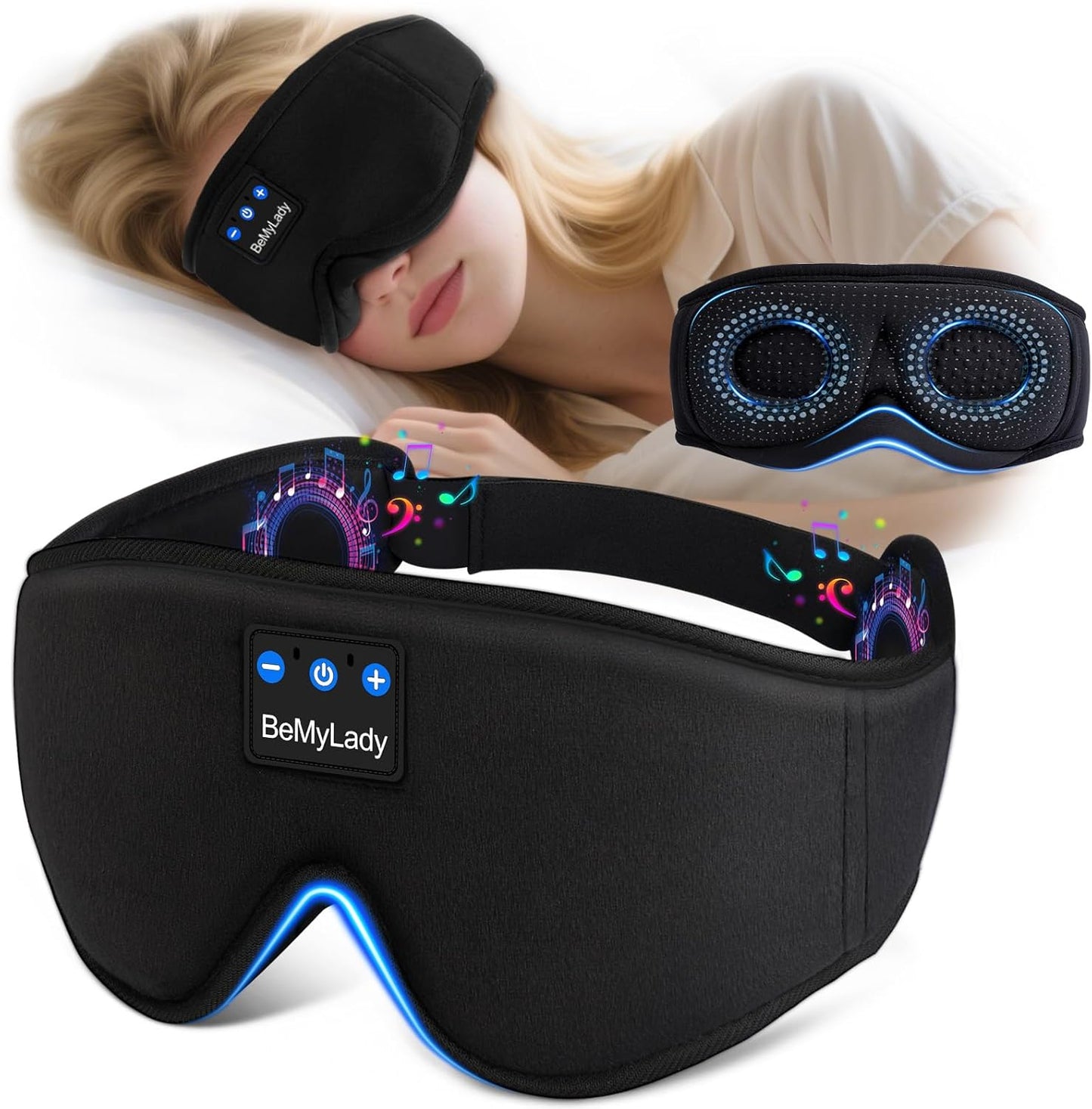 Sleep mask Headphones,100% Blackout 3D Zero Eye Pressure Bluetooth Sleep mask Breathable Eye mask with Bluetooth Headphones Sleep Headphones for Side Sleepers 14H Playtime&Bluetooth 5.4 Black