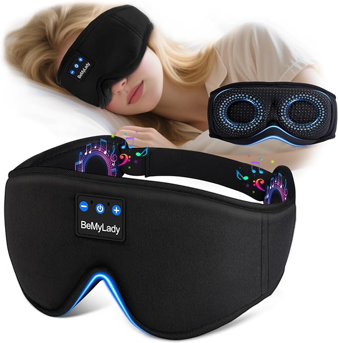Sleep mask Headphones,100% Blackout 3D Zero Eye Pressure Bluetooth Sleep mask Breathable Eye mask with Bluetooth Headphones Sleep Headphones for Side Sleepers 14H Playtime&Bluetooth 5.4 Black - Bloomnest