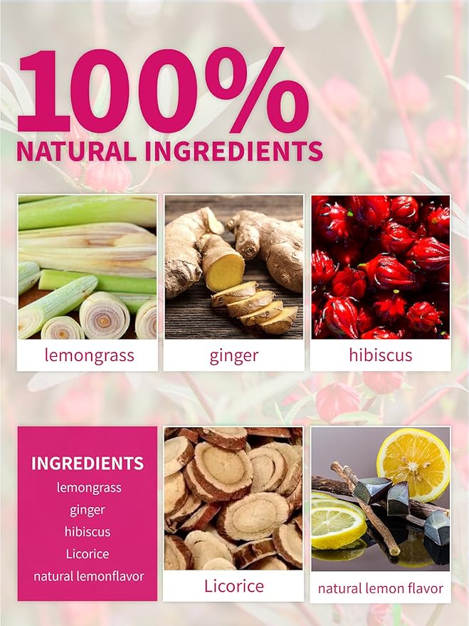 TeeLux Lemon Ginger Hibiscus Tea, Refreshing Lemongrass With Spicy Ginger, Tart Hibiscus, Sweet Licorice, Caffeine Free, 50 Count - Bloomnest