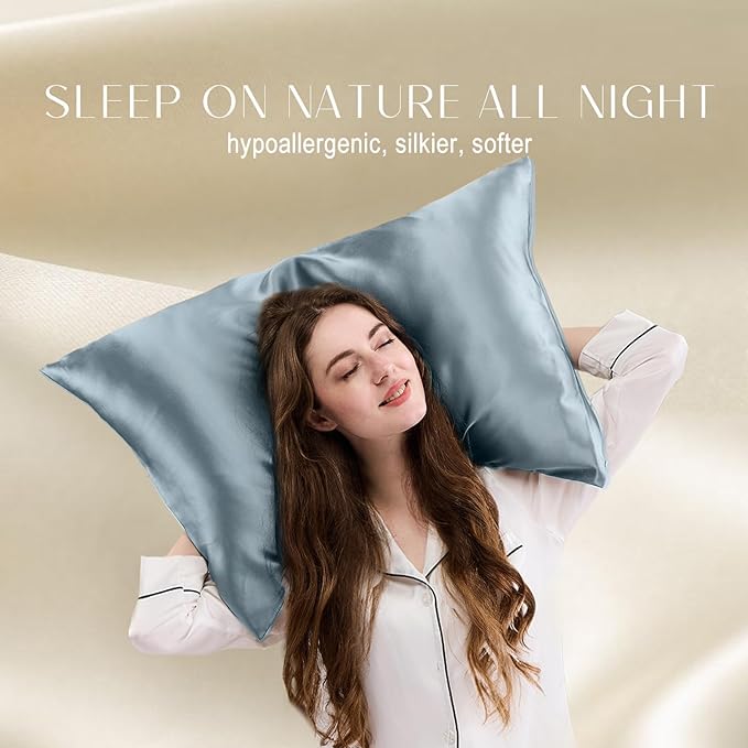 ZIMASILK 100% Pure Mulberry Silk Pillowcase for Hair and Skin Health,Soft and Smooth,Both Sides Premium Grade 6A Silk,600 Thread Count,with Hidden Zipper,1pc (King 20''x36'',Dusty Blue) - Bloomnest