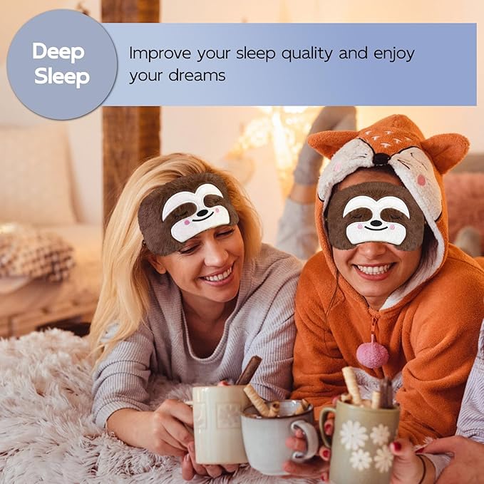 Cute Sleep Masks Cartoon Animal Eye Mask Plush Sleeping Mask & Travel Blindfold - Funny Novelty Eye Shade for Kids, Girls & Adults (Brown Sloth) - Bloomnest
