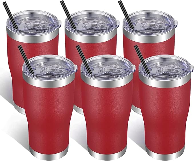 VEGOND 20oz Tumbler Stainless Steel Tumbler Cup with Lid And Straw Vacuum Insulated Double Wall Travel Coffee Mug(Brick Red 6 Pack)