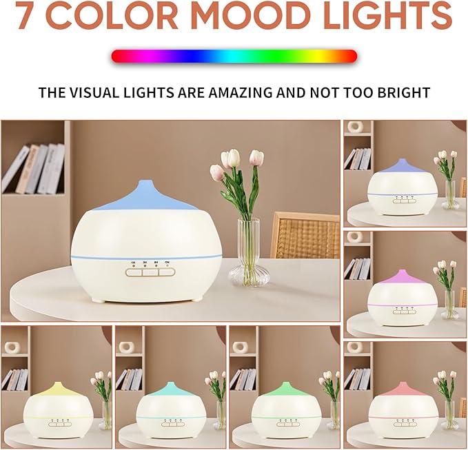 HAPPTWS 500ML Essential Oil Diffuser - BPA Free Ultrasonic Aromatherapy Diffuser, with 7-Color Lights - Waterless Auto Shut Off - Milky white HAPPTWS