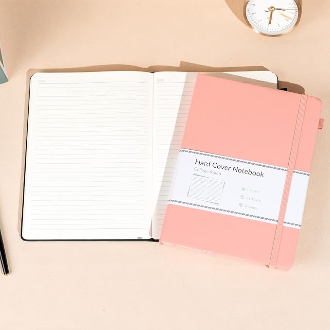CAGIE Lined Journal Notebook, 320 Pages College Ruled Notebook, 100 Gsm Paper Thick Journal, B5 Hardcover Leather Journals for Writing Women, 7.6x10 In, Pink - Bloomnest
