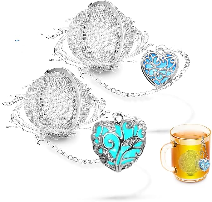 2pcs Tea Infuser Tea Strainers for Loose Tea Luminous Heart Pendant Loose Leaf Tea Steeper Tea Ball Handmade Fluorescent Stone Tea Diffusers for Loose Tea Tea Sets for Women
