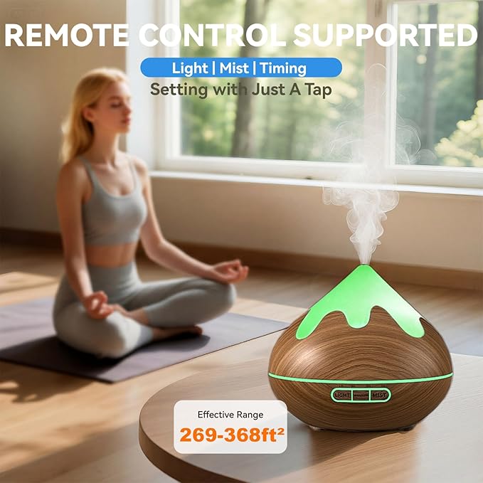500ML Essential Oil Diffuser, Ultrasonic Aromatherapy Diffuser with Remote Control, Air Diffusers for Home Office Room, Fragrance Aroma Diffuser with 7 Color LED & 2 Mist Mode, Mocha Brown - Bloomnest