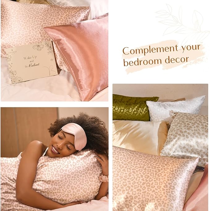 Yanibest 2 Pack Leopard Satin Pillowcase, Silk Pillow Cases for Hair and Skin with Zipper, Queen Pillow Cases Set of 2 for 20"x30", Exquisite Packaging for Women Men - Bloomnest