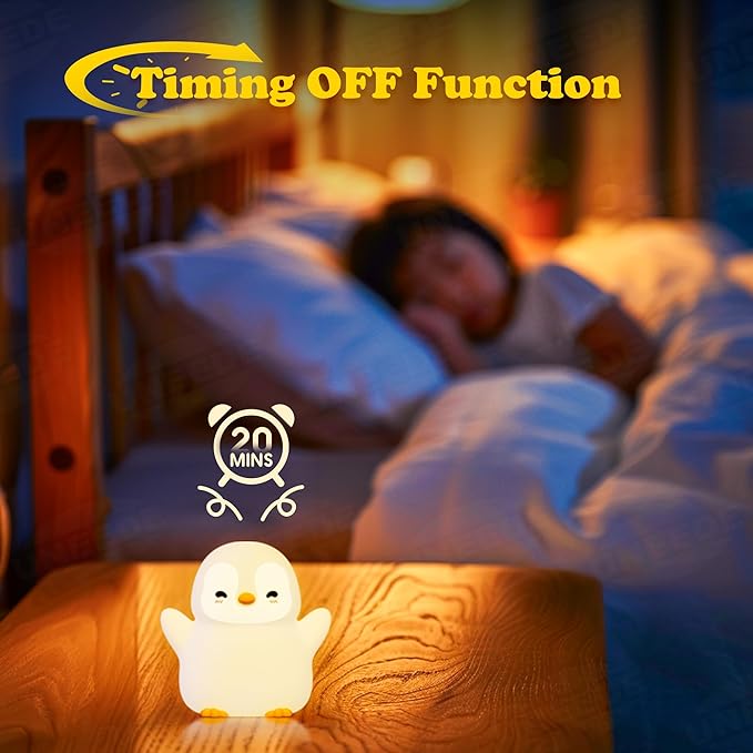 UNEEDE Standing Penguin Night Light with Detachable Bunny Hat - Rechargeable Silicone Touch Lamp, 2-Level Dimmable, 20-Min Timer, Nursery Decor for Kids & Holiday Gifts - Bloomnest