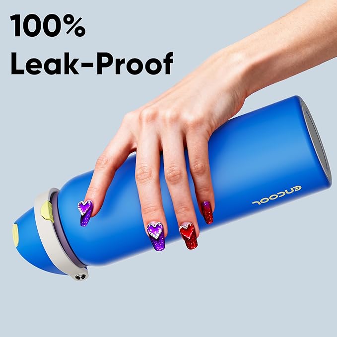 Insulated Water Bottle with Straw - Encool Stainless Steel Water Bottle with Push Button Lid, Leak-Proof & BPA-Free, Keeps Cold for 24 Hours for Sports, Travel, Gym (40 oz, Sapphire) ENCOOL