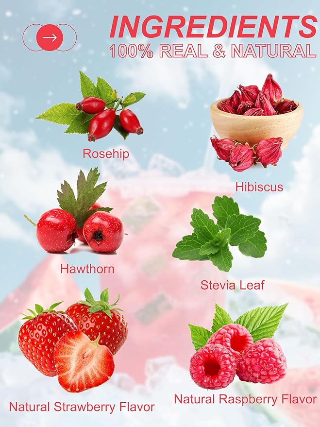 TeeLux Strawberry Hibiscus Iced Tea, Natural Hibiscus Tea with Stevia and Rosehip, Tangy & Sweet Flavor, Caffeine Free, 100 Count - Bloomnest