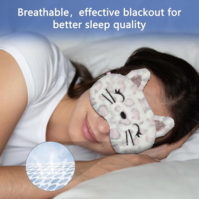 Cute Animal Sleeping Mask Sleep Mask, Soft Plush Cat Eye Mask for Travel Nap Sleeping Blindfold Eye Cover Eyeshade for Adult Kids Girls Teens Men Women - Cat, Dapple - Bloomnest