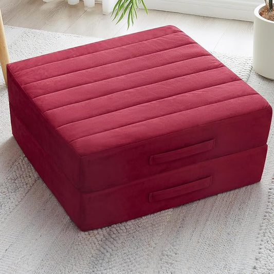 2 Pcs High Density Foam Floor Pillow - Upgraded Large Pillows Seating for Adults - Outdoor Floor Cushion with Soft Tufted Cover - Yoga Pillows for Sitting On Floor - 22 Inch Burgundy - Bloomnest