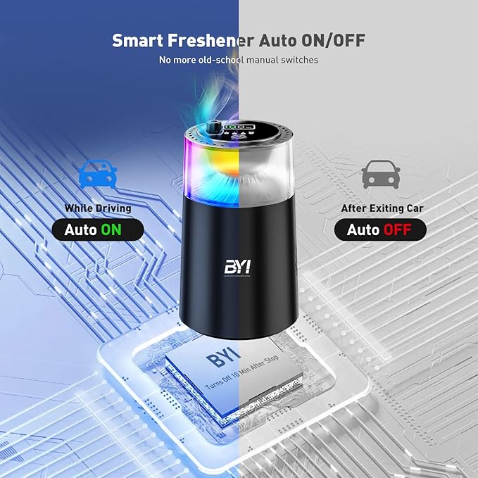 Smart Car Air Freshener with RGB Ambient Light, Galaxy Cloud Mist, Auto On/Off, Built-in Battery, Car Aroma Diffuser, Home, Office (4 Essential Oil Box), Long-Lasting Scent - Bloomnest