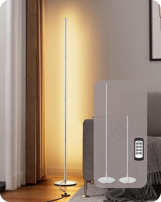 EDISHINE LED Standing Floor Lamp, Dimmable Corner Standing Light with Remote, 3 Color Temperature 3000K-4500K-6000K, 57.5" Modern Floor Lamps for Living Room, Bedroom, Office, Silver - Bloomnest