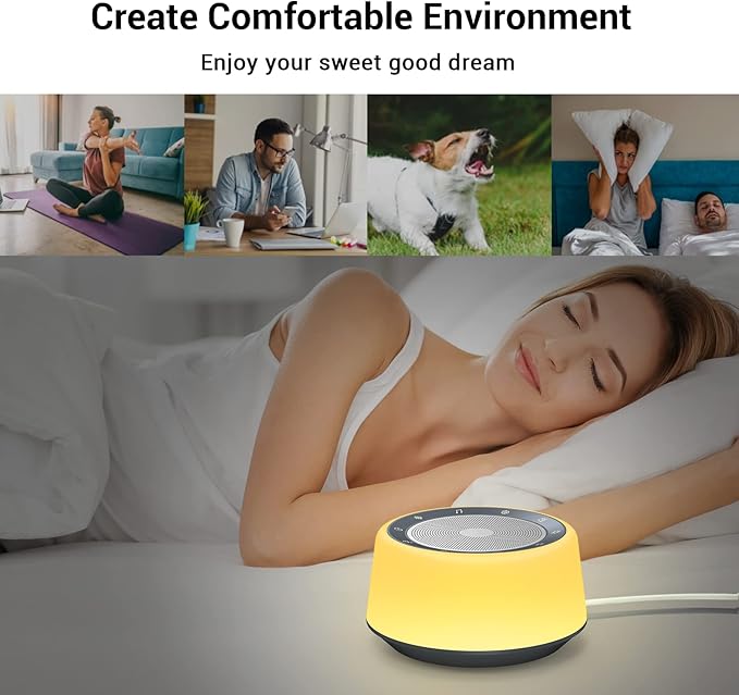 BGOVERSS White Sound Machine with 26 Soothing Sounds, 10 Colors Night Light Noise Machine for Adults Baby Kids, Sleep Machines with 6 Timers Portable Plug for Baby, Adults, Home Office Travel - Bloomnest