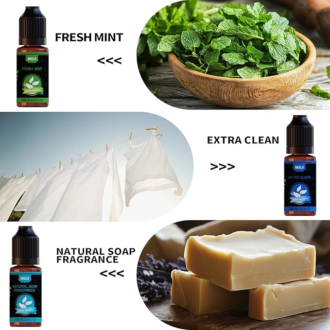 Housekeeping Essential Oils Set for Diffuser,Pure Aromatherapy Oil for Diffuser,Candle Making,Natural Soap Scent,Cherry Blossom Soap,Fresh Mint,Fresh Linen,Air Freshener,Extra Clean - Bloomnest