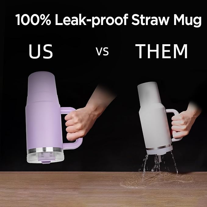 Tyeso 40 oz Tumbler with Handle, Straw and Lid - Leak Resistant Insulated Stainless Steel Water Bottle, Car Cup Holder Friendly Travel Coffee Mug Purple - Gifts for Men & Women - Bloomnest