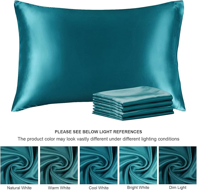BEDELITE Satin Pillowcase for Hair and Skin, Super Soft Similar to Silk Pillow Cases 4 Pack with Envelope Closure, Cooling Pillowcases for Women Men (20"x36" King Size, Teal) - Bloomnest