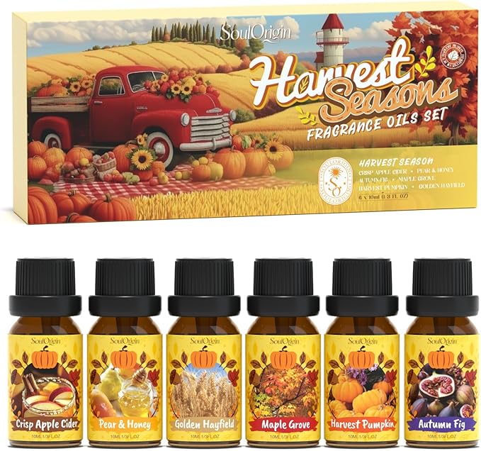 Harvest Fragrance Oils Set, Essential Oil for Diffuser, Fall Diffuser Oil, Use for Soap Candle Making-Crisp Apple cider, Pear&Honey, Golden Hayfield, Maple Grove, Harvest Pumpkin,Autumn Fig - Bloomnest