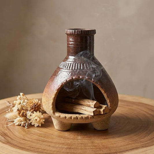 CEREMONY Palo Santo Holder -Mini Ceramic Incense Holder for Palo Santo Sticks - Palo Santo Holder for Gift-White Sage Holder for Meditation Decor (Brown-Fireplace) LifeNeedsAlittleofCeremony