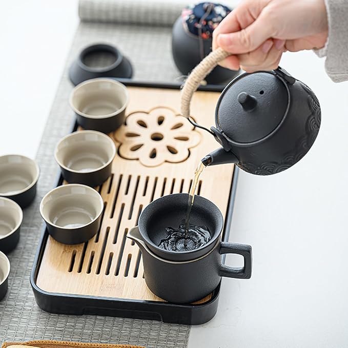 Japanese Tea Set, Portable Ceramic TeaSet, Asian Tea Sets for adult, Tea Gift sets, Travel Tea Set with Teapot,Teacups,Tea Canister,Tea Tray and Travel Bag, Home,Outdoor and Office - Bloomnest