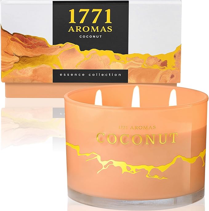 Coconut Scented Candles - 100% Natural Soy Wax - Large 3 Wick Jar Candle - Up to 50 Hours Burning Time - Candles for Home - Gift-Ready Candle for Men & Women - Aromatherapy Candles - Bloomnest