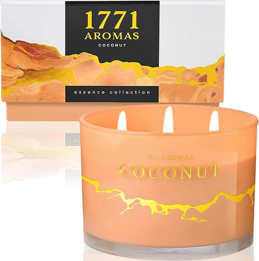 Coconut Scented Candles - 100% Natural Soy Wax - Large 3 Wick Jar Candle - Up to 50 Hours Burning Time - Candles for Home - Gift-Ready Candle for Men & Women - Aromatherapy Candles - Bloomnest