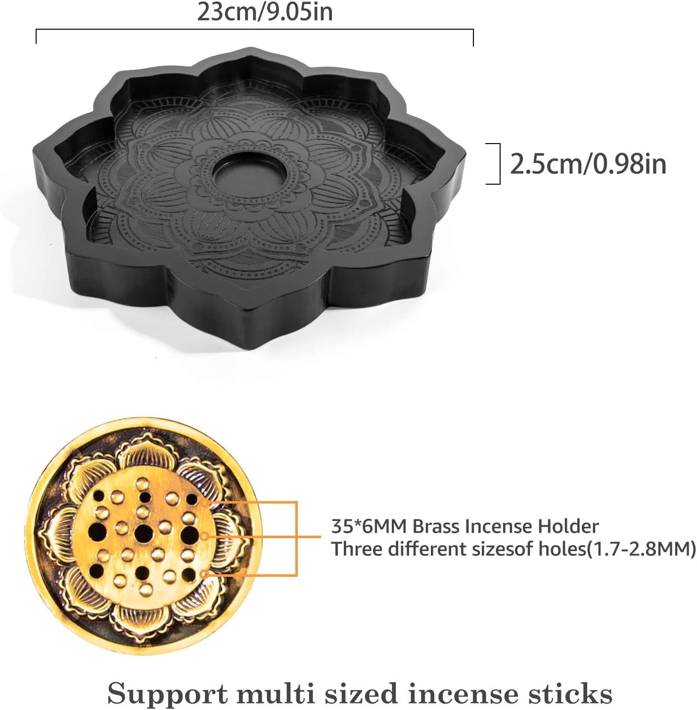 Lotus Crystal Tray, Wooden Incense Burner for Stick/Cone, Gemstone Display Holder, Organizer for Rocks, Essential Oil, and Jewelry