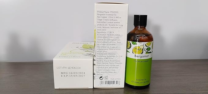 PHATOIL 3.38FL.OZ Bergamot Essential Oil, for Aromatherapy Diffusers, Humidifiers, Great for DIY Candle and Soap Making, Huge 100ML Bottle - Bloomnest