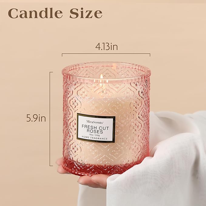 Rose Scented Candles, 88 Hours Burning Time, Pink Decorative Glass Candle, Christmas Candles Gifts for Women, Natural Soy Wax for Home Fragrance, 19oz - Bloomnest