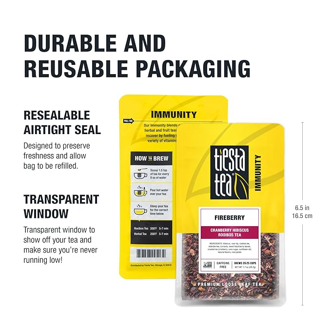 Tiesta Tea - Cranberry Hibiscus Rooibos Tea, Fireberry, Loose Leaf, Herbal Blend with Hibiscus, Cranberry, Currants & Rooibos, Enjoy Hot or Iced, 1.7oz Resealable Pouch, 25 Cups - Bloomnest