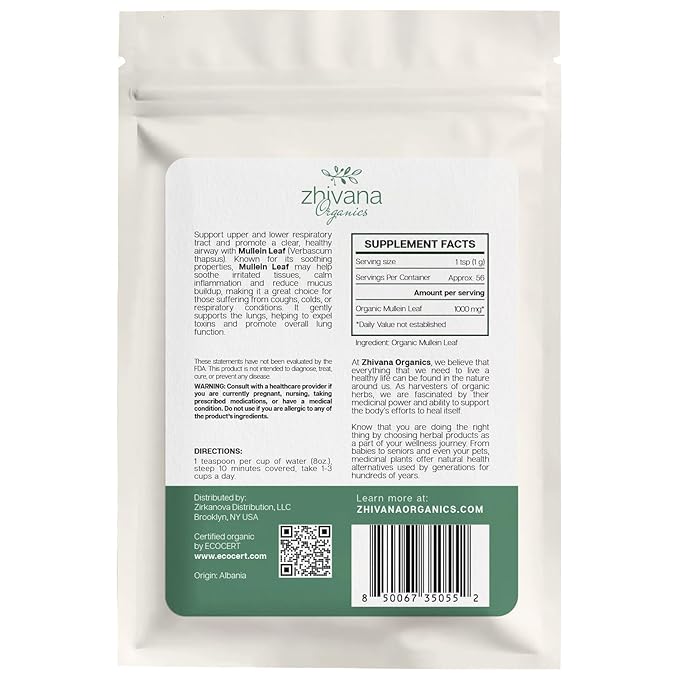 Organic Mullein Leaf Tea (2oz.) - Loose Leaf Dried Mullien Leaves - Gordolobo Tea Organica - Wild Harvested - Herbal Tea for Lungs & Respiratory Health - Bloomnest