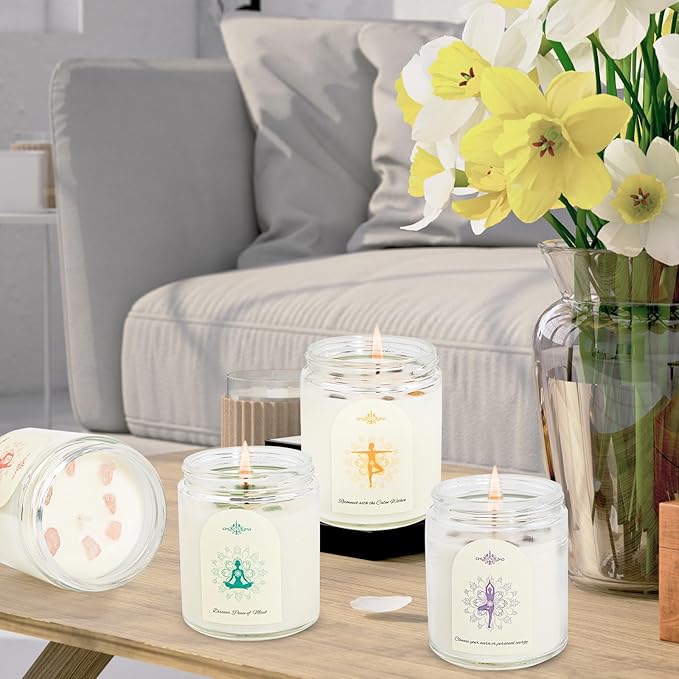 4 Pack Candles for Home Scented, Scented Candle Set with Crystals Stones, Aromatherapy Candles Birthday Gifts Set for Women, 24 Oz 200 Hour Long Lasting Soy Candles Gifts for Mothers Days - Bloomnest