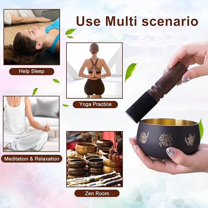 Tibetan Handmade Singing Bowl—Meditation Sound Bowl Handcrafted in Nepal with Striker &2 PC Cushion -ENHANCES YOGA, MEDITATION, PRAYER Mindfulness, and Stress Relief Unique Spiritual Gifts (4") ViLoSa
