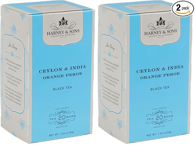 Harney & Sons Black Tea, Orange Pekoe, 20 Tea Bags (Pack of 2) - Bloomnest