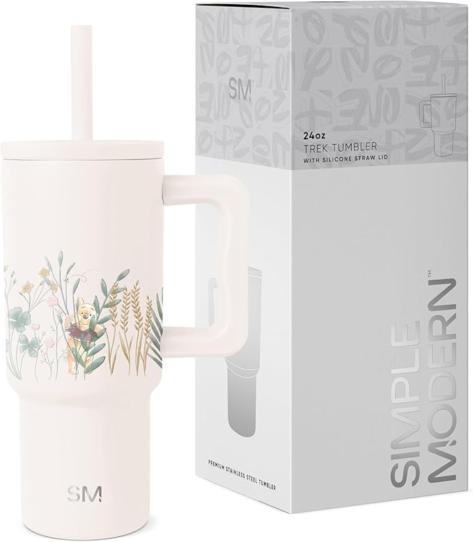 Simple Modern Disney Kids 24 oz Tumbler with Handle and Silicone Straw Lid | Spill Proof Leak Resistant | Stainless Steel Bottle | Gift Boys Girls | Trek Collection | Winnie The Pooh in the Wilderness - Bloomnest